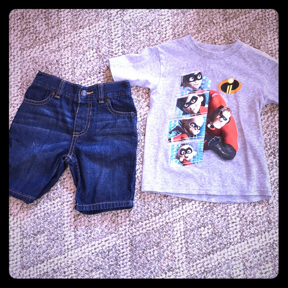 3T incredibles shirt and Arizona shorts